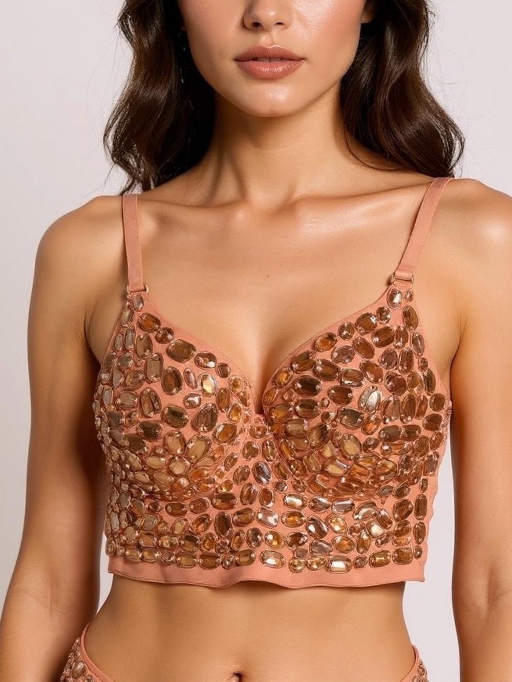Peach Embellished Spaghetti Strap Bralette